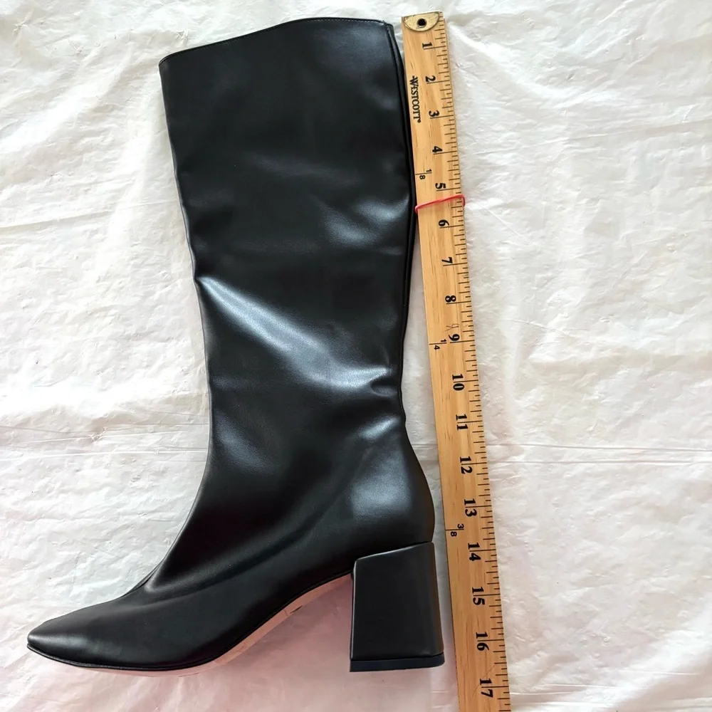 NWT SVEGAN Black Chalk Vegan Leather Heeled Knee High Boots SZ 5.5 - Picture 4 of 14